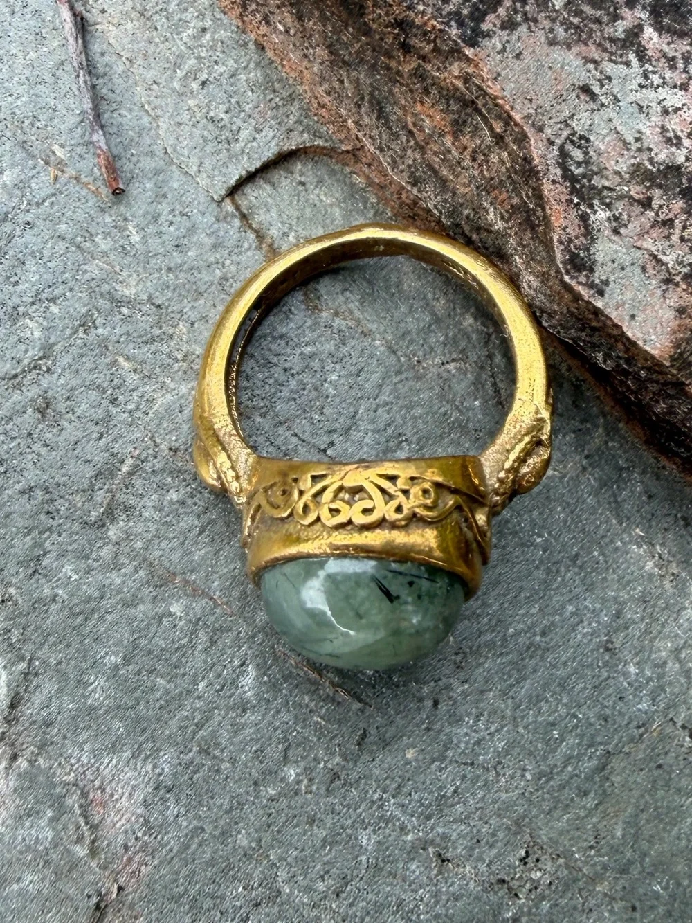 Genuine Gemstone Green Stone Dome Small Gold Pinky Ring 4